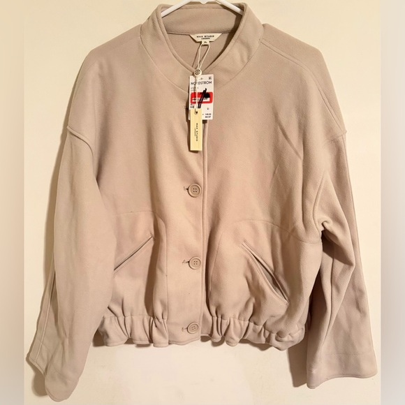 NWT Max Studio London Women's Tan Cream Button Up Cinched Waist Bomber Jacket XL - Picture 2 of 13